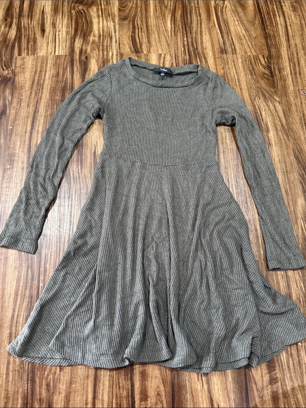 Lulu's Olive Ribbed Long-Sleeve Midi Skater Dress